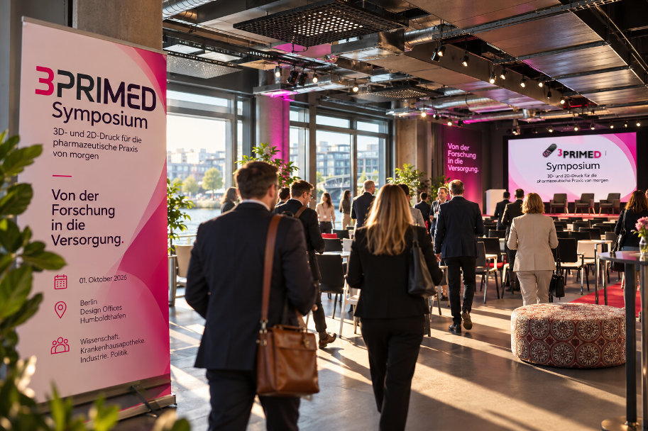 Teilnehmende beim Start des 3PRIMED Symposiums für pharmazeutischen 3D- und 2D-Druck am 1. Oktober 2026 in Berlin.